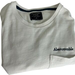 Abercrombie & Fitch White Blue Long Sleeve Logo Front Pocket Mens Medium Y2K